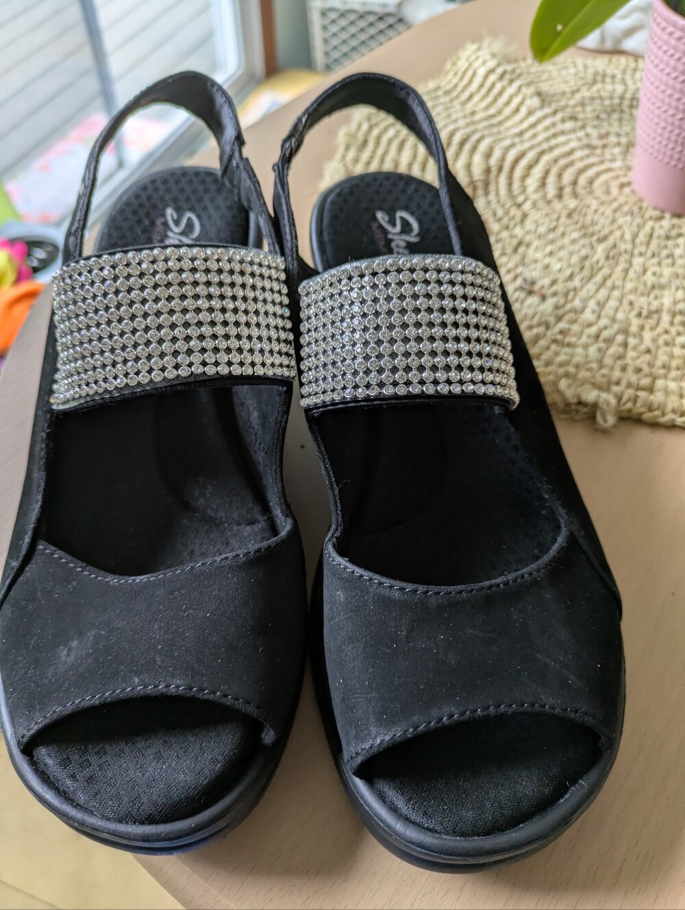 Skechers Black Slingback Sandals with Crystal Strap